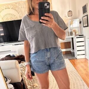 Hippie Rose waffle cotton spandex soft Gray Short Sleeve Crop Top vneck small